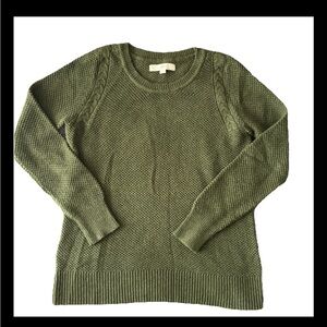 Loft Open Knit Sweater Size Medium Army Green Lightweight Long Sleeve